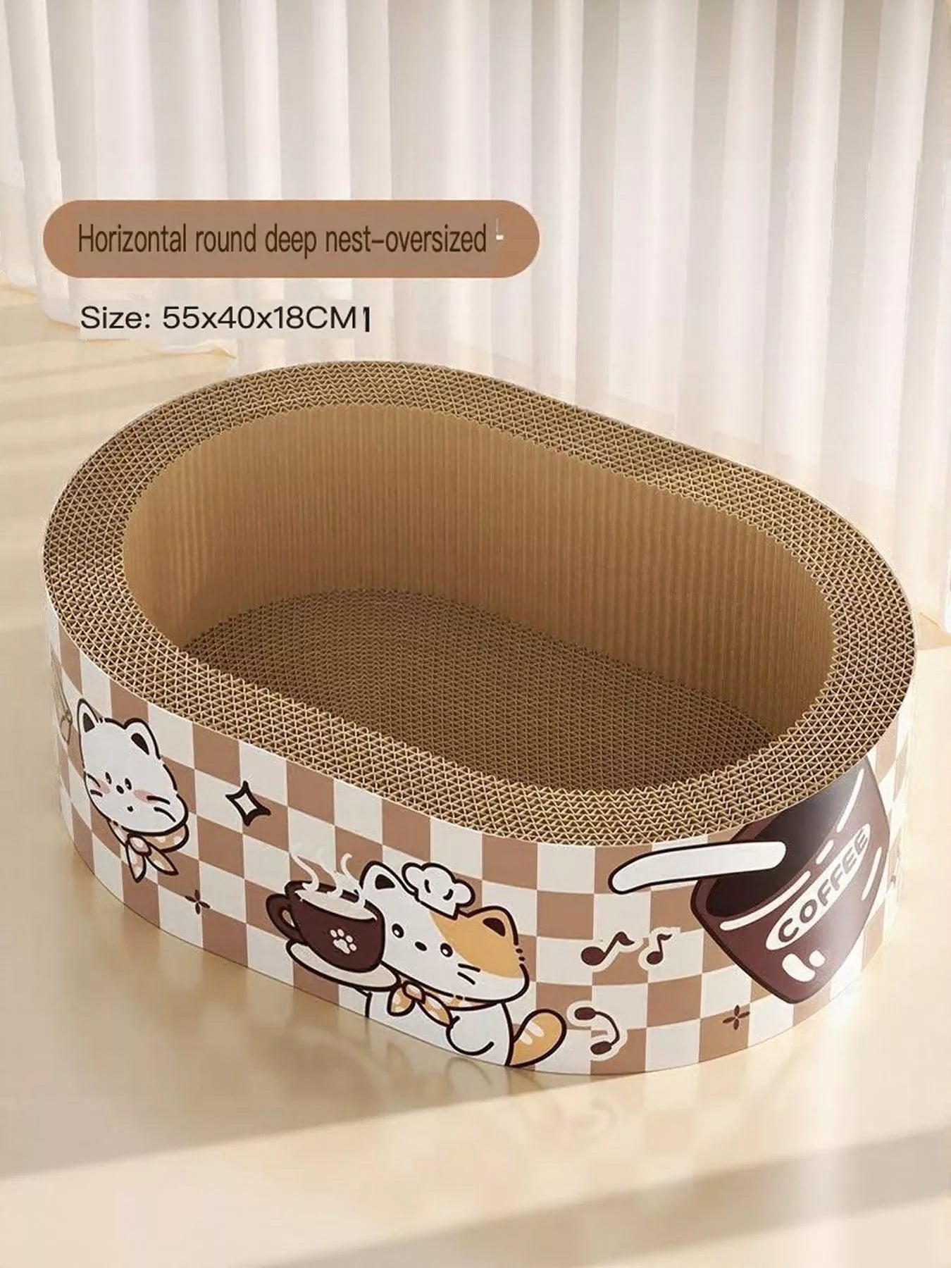 Wear-Resistant Cat Scratching Lounge Bed with Cartoon Design – Scratch & Sleep Combo, L & XL – view 4
