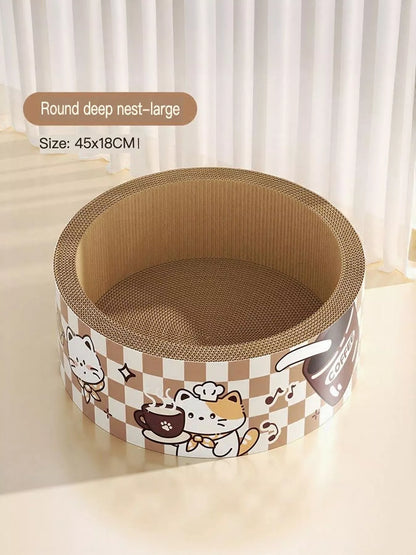 Wear-Resistant Cat Scratching Lounge Bed with Cartoon Design – Scratch & Sleep Combo, L & XL – view 5
