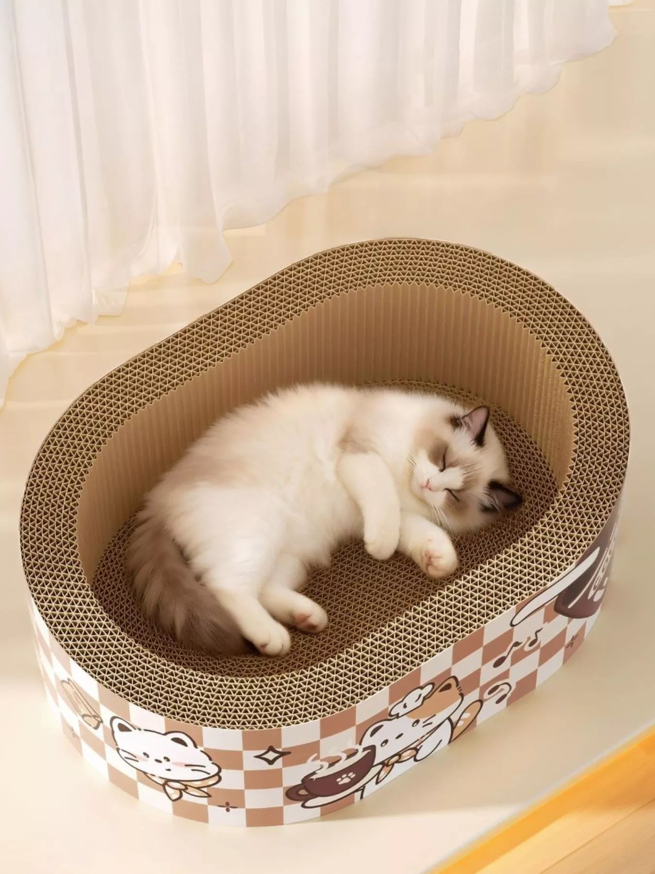 Wear-resistant cartoon design cat scratching lounge bed, scratch and sleep combo for cats
