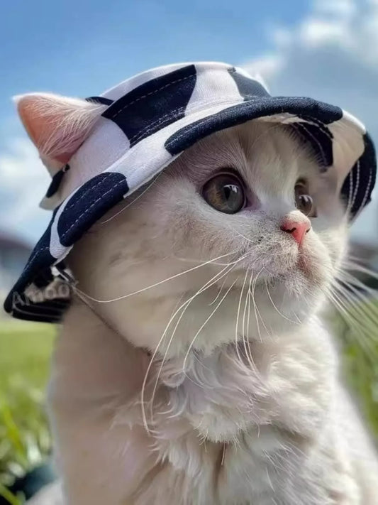Wide-brim pet bucket sun hat for dogs and cats, cute outdoor headwear