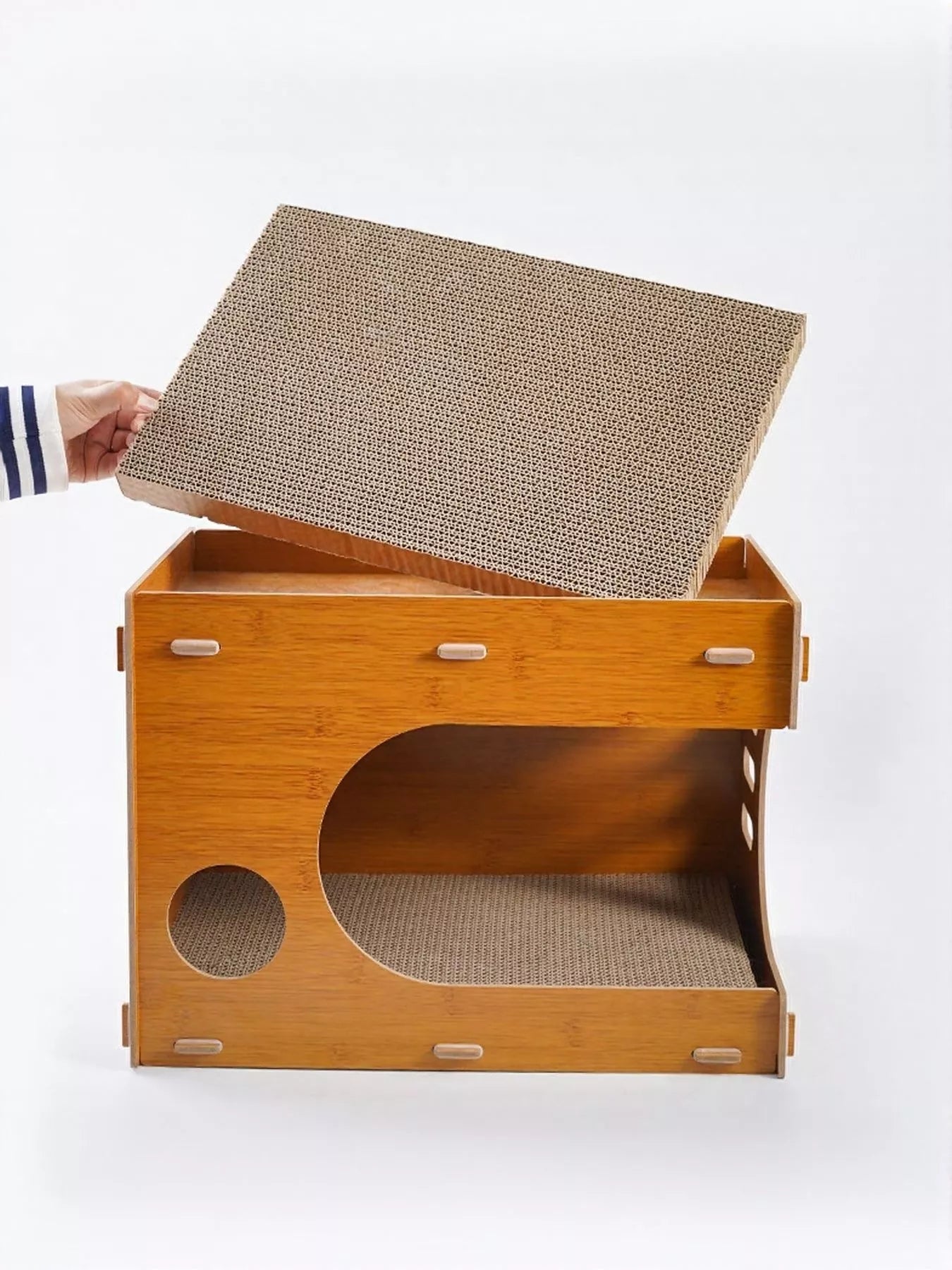 Wooden Corrugated Paper Cat House – Scratch & Hideaway Combo for Cats – view 2