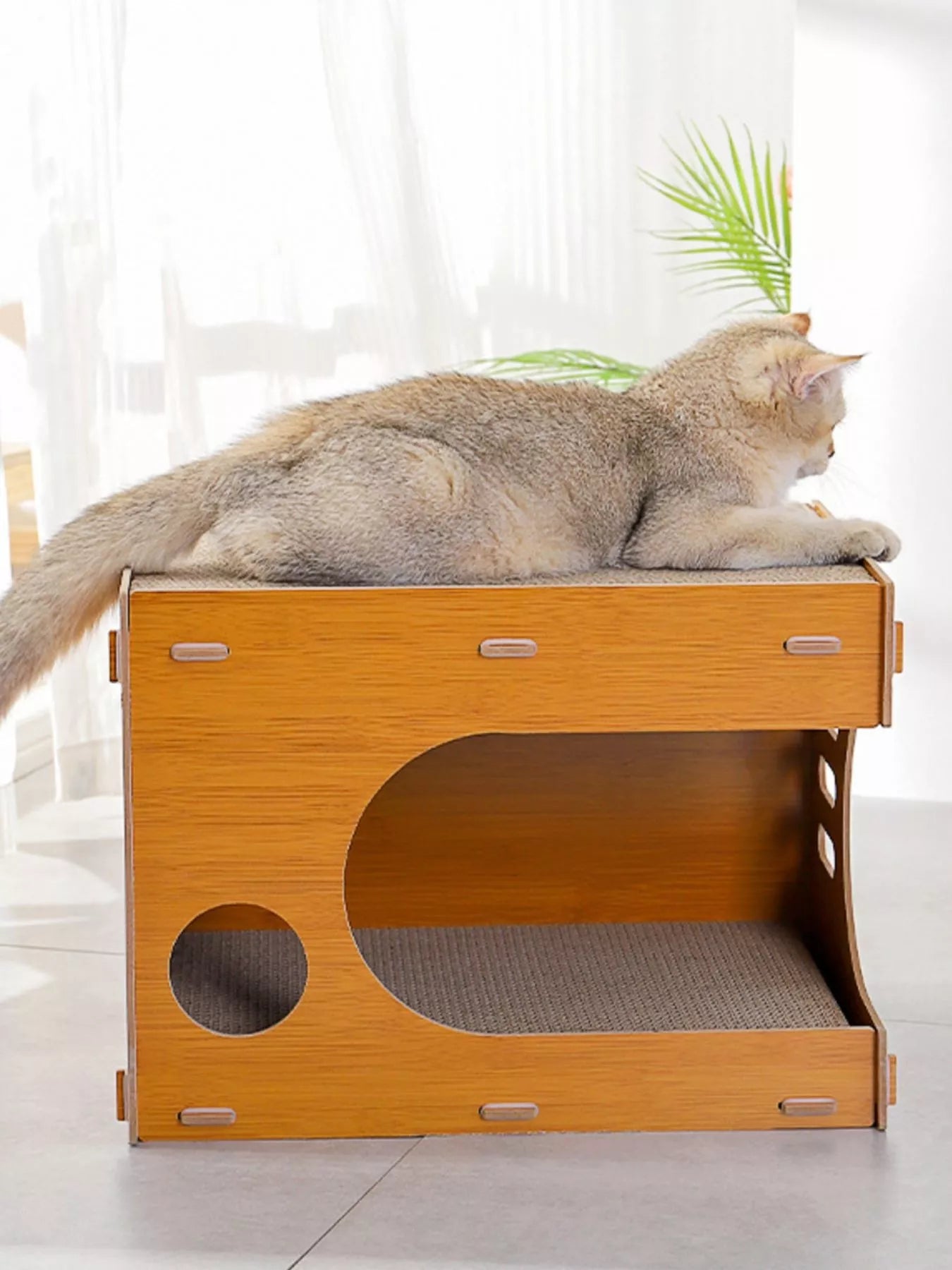 Wooden Corrugated Paper Cat House – Scratch & Hideaway Combo for Cats – view 3
