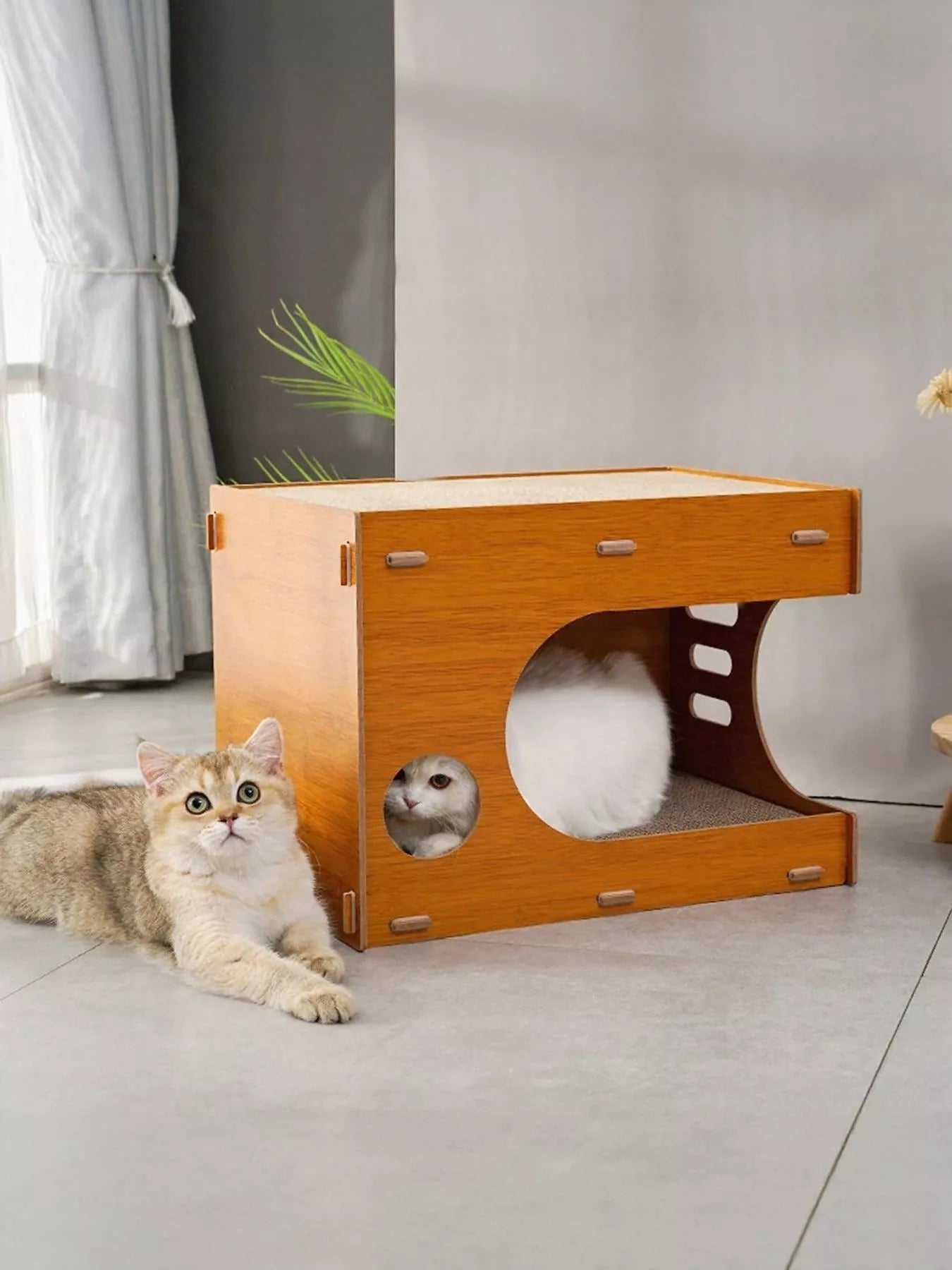 Wooden Corrugated Paper Cat House – Scratch & Hideaway Combo for Cats – view 5