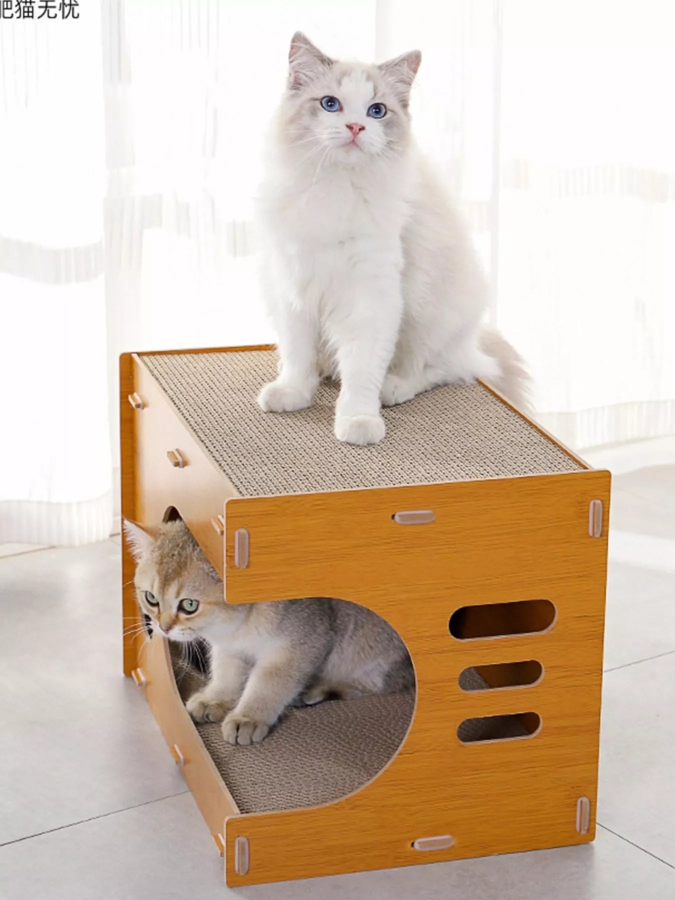 Wooden Corrugated Paper Cat House – Scratch & Hideaway Combo for Cats – view 6