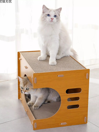 Wooden Corrugated Paper Cat House – Scratch & Hideaway Combo for Cats – view 6