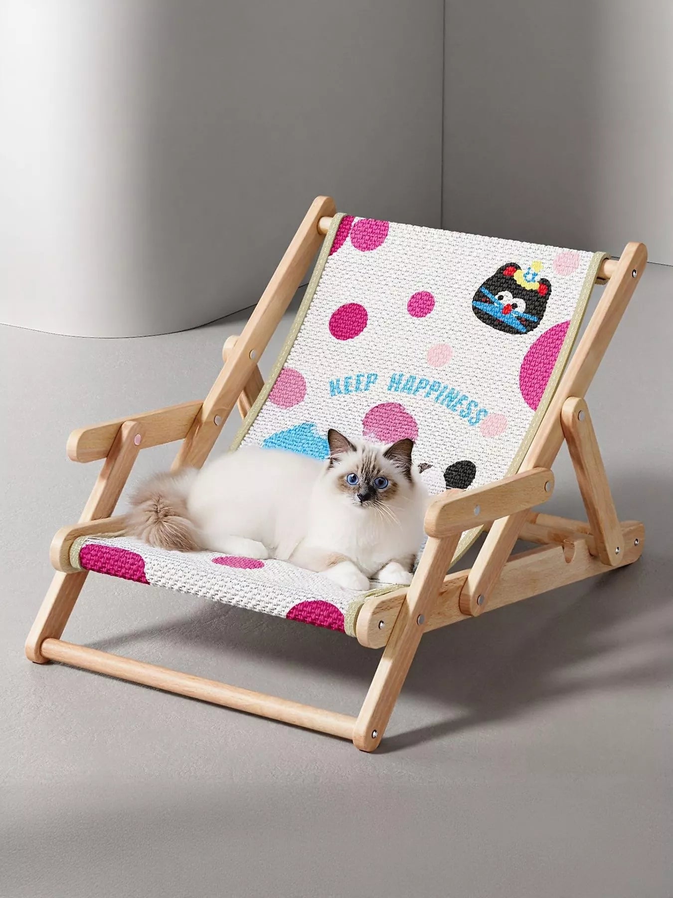 Wooden pet chair with polyester cushion, elevated seat for cats and small dogs