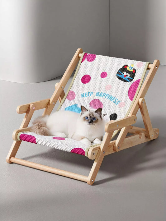 Wooden pet chair with polyester cushion, elevated seat for cats and small dogs