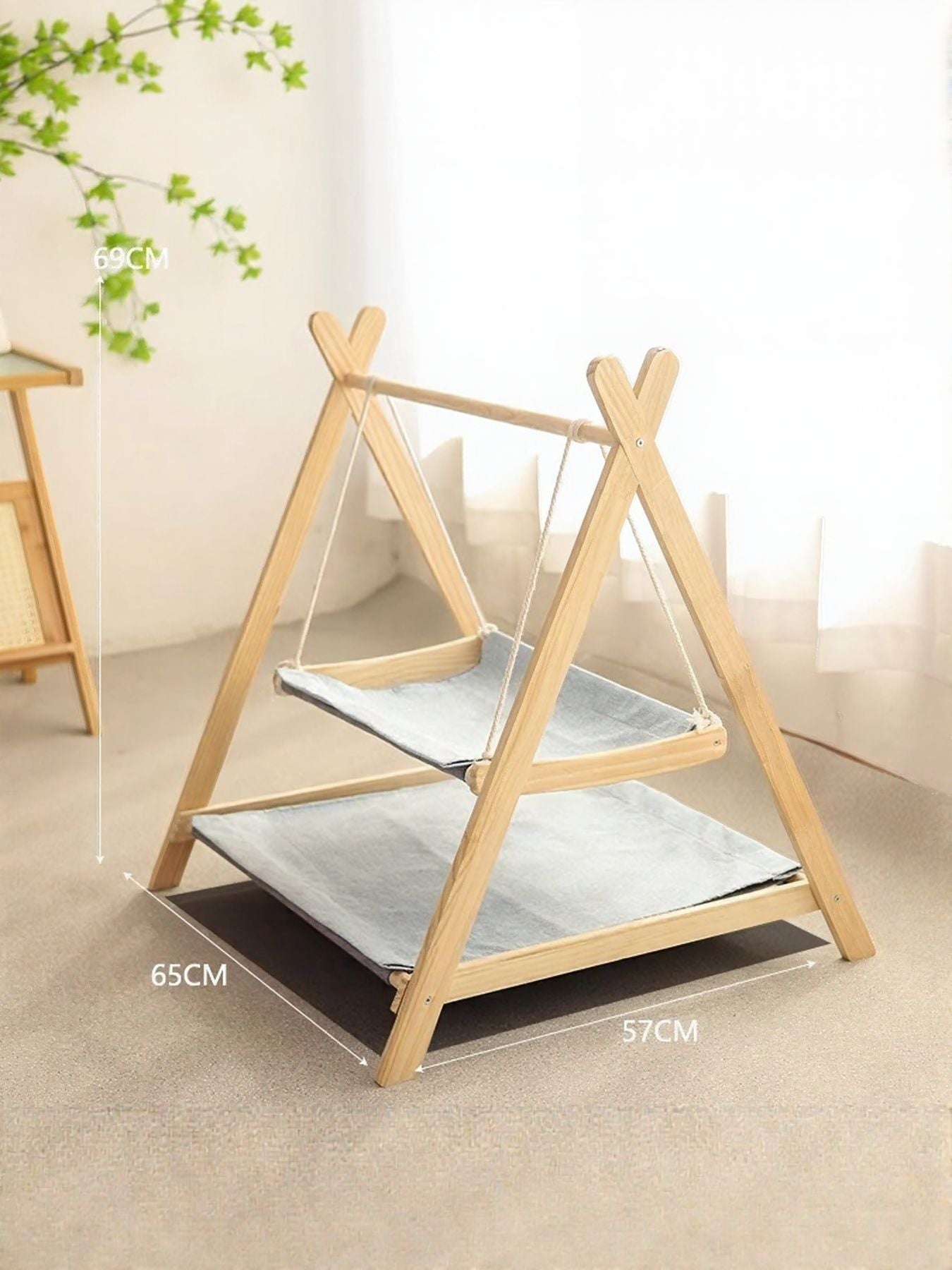 Wooden Triangle Cat Hammock – Polyester Hanging Elevated Bed for Cats – view 3