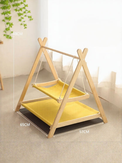 Wooden Triangle Cat Hammock – Polyester Hanging Elevated Bed for Cats – view 4