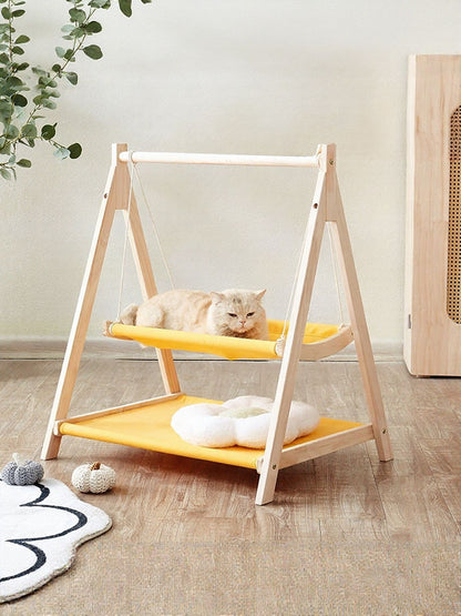 Wooden Triangle Cat Hammock – Polyester Hanging Elevated Bed for Cats – view 5