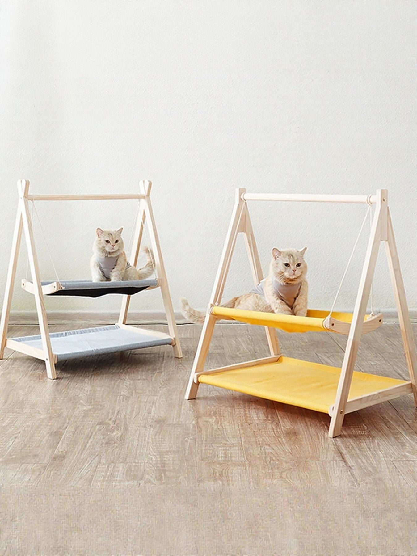 Wooden Triangle Cat Hammock – Polyester Hanging Elevated Bed for Cats – view 6