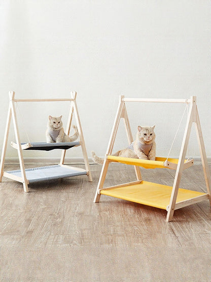 Wooden Triangle Cat Hammock – Polyester Hanging Elevated Bed for Cats – view 6
