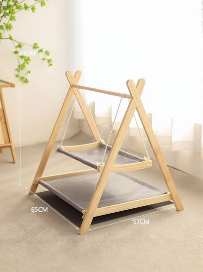 Wooden Triangle Cat Hammock – Polyester Hanging Elevated Bed for Cats – view 7