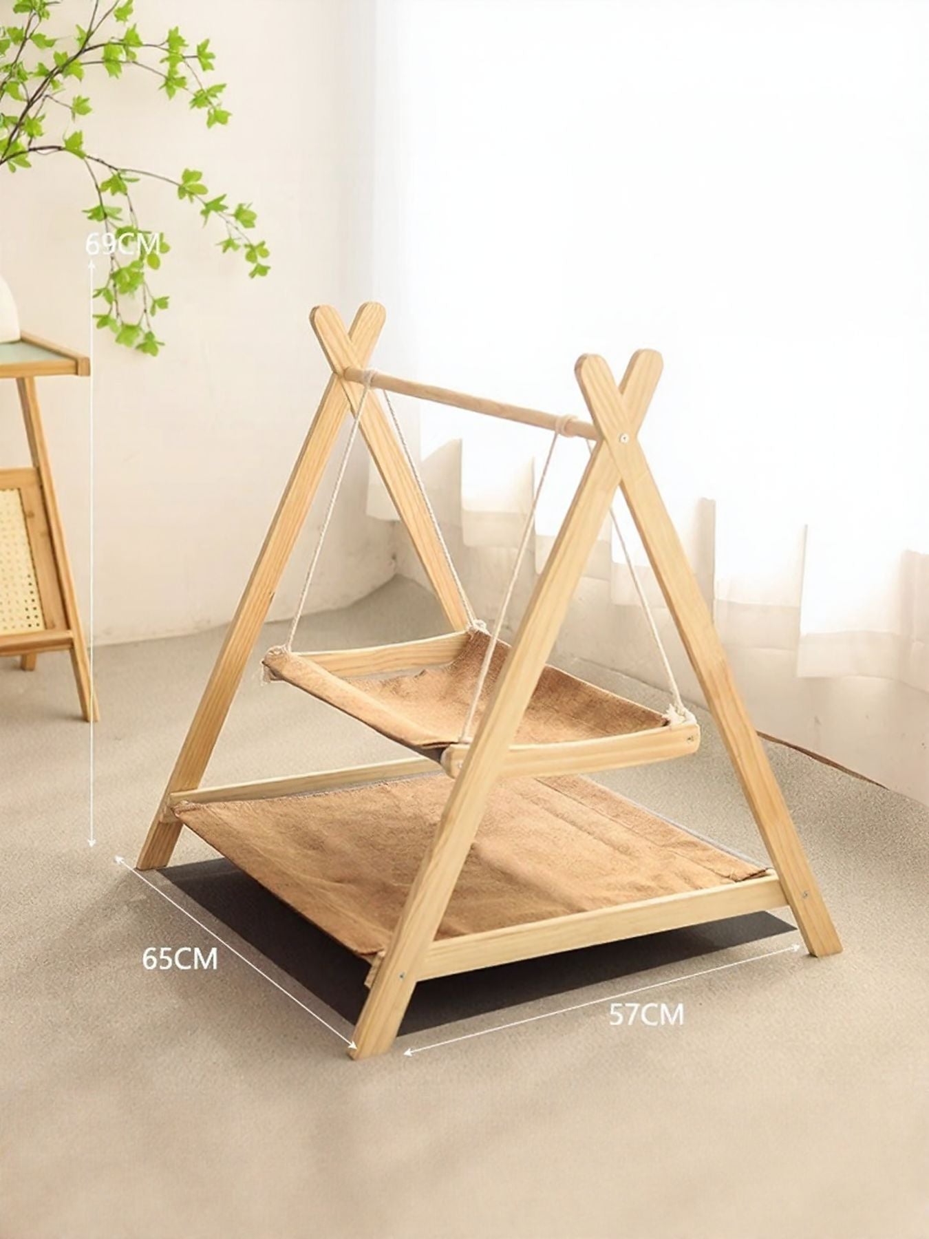 Wooden Triangle Cat Hammock – Polyester Hanging Elevated Bed for Cats – view 8
