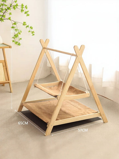 Wooden Triangle Cat Hammock – Polyester Hanging Elevated Bed for Cats – view 8