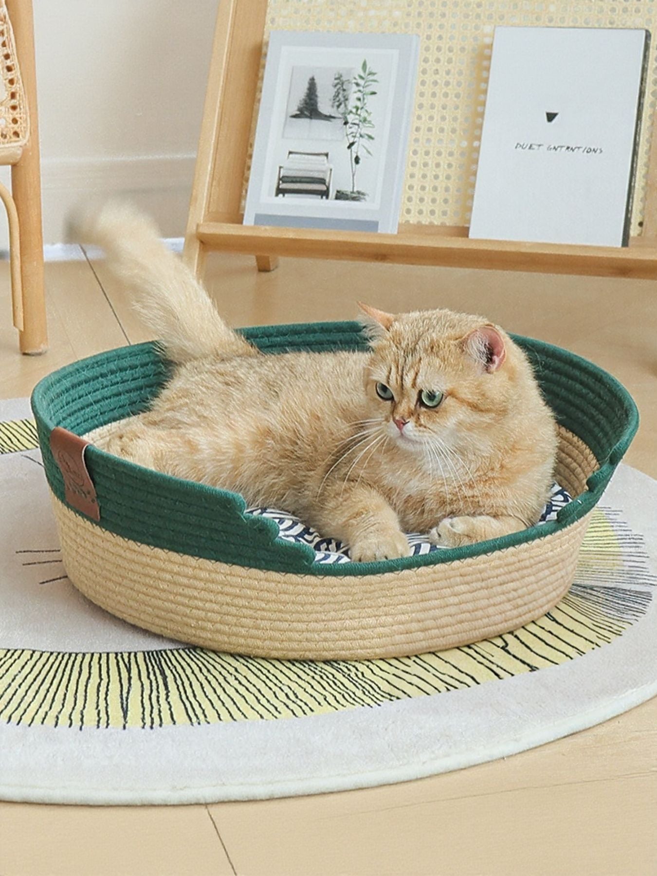 Woven cotton cord foldable semi-enclosed scratch-resistant pet nest bed for cats and dogs