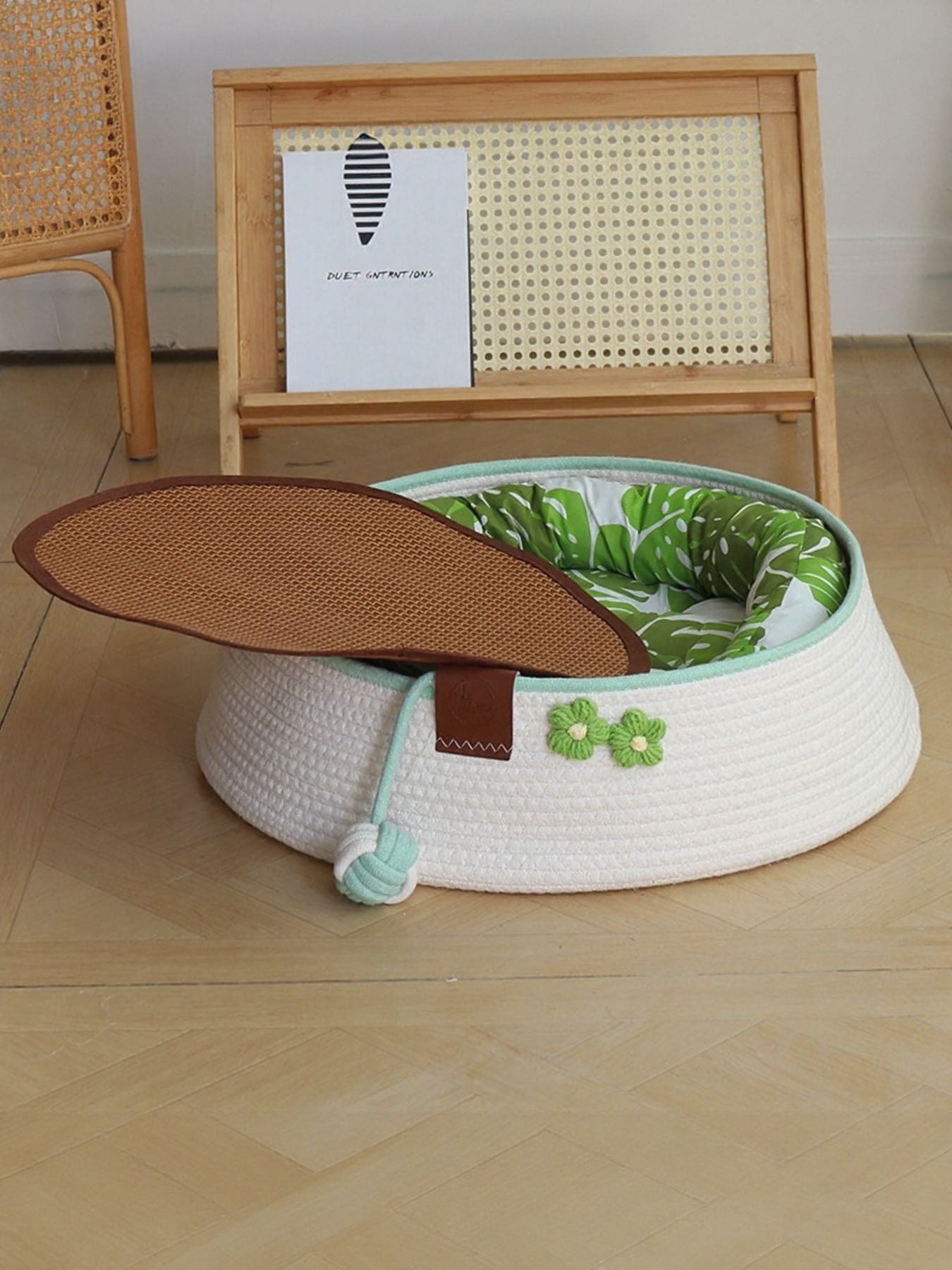 Woven Cotton Cord Pet Nest with Toy Ball – 4-Piece Semi-Enclosed Bed for Cats & Dogs – view 4