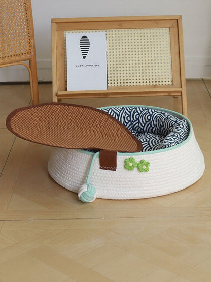 Woven Cotton Cord Pet Nest with Toy Ball – 4-Piece Semi-Enclosed Bed for Cats & Dogs – view 5