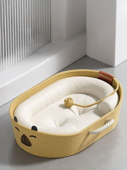 Woven Rope Oval Polyester Pet Bed – Scratch-Resistant Raised Bed for Cats & Dogs – view 2