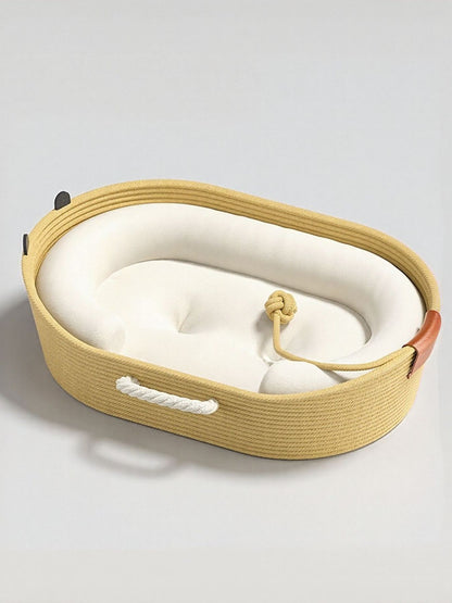 Woven Rope Oval Polyester Pet Bed – Scratch-Resistant Raised Bed for Cats & Dogs – view 3